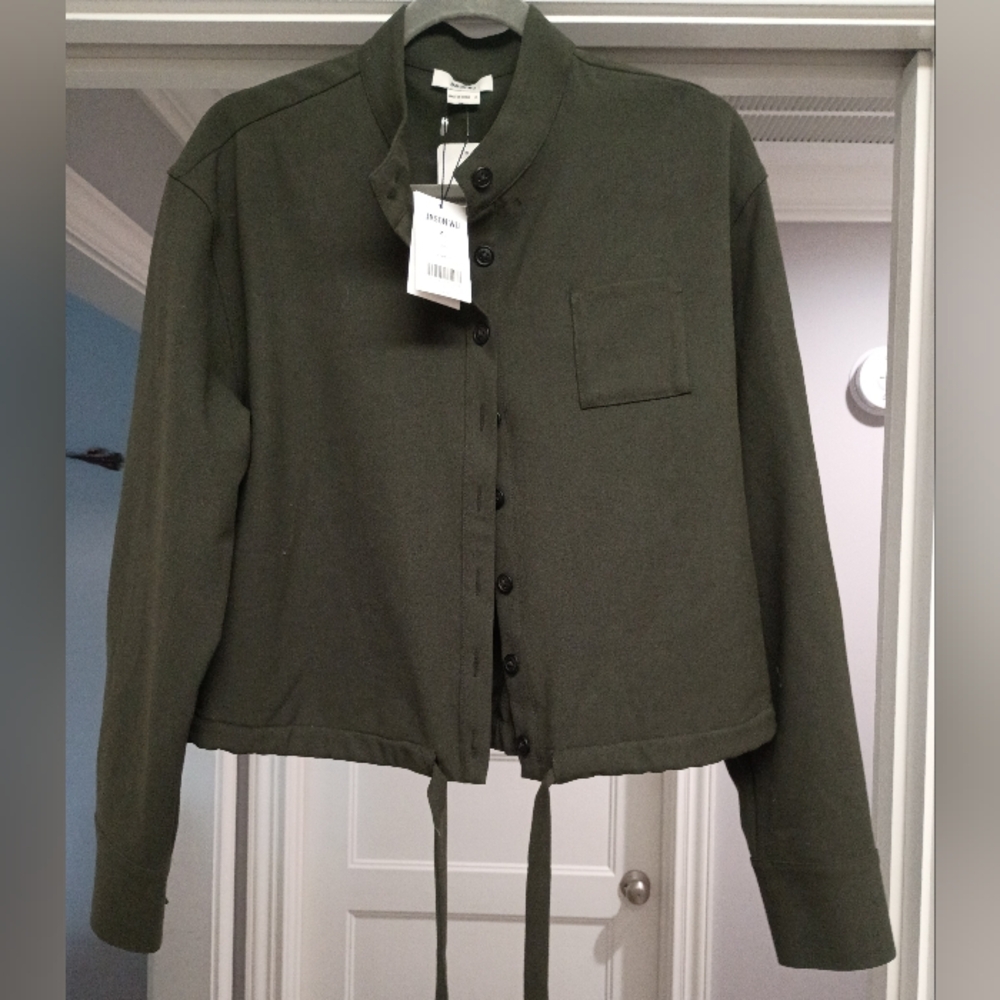 Jason Wu Tie Hem Shirt Jacket Dark Green Button Down Top Women's Size XL New